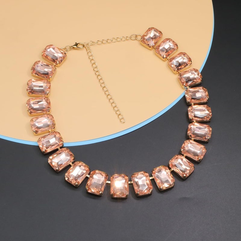 WEWE Crystal Rhinestone Choker Collar Necklace For Women Emerald Statement Piece Sparkly Colorful Crystal Neck Gold Chain Necklace - Image 2